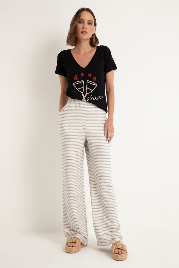 Calça Pantalona Nature Listras Off White