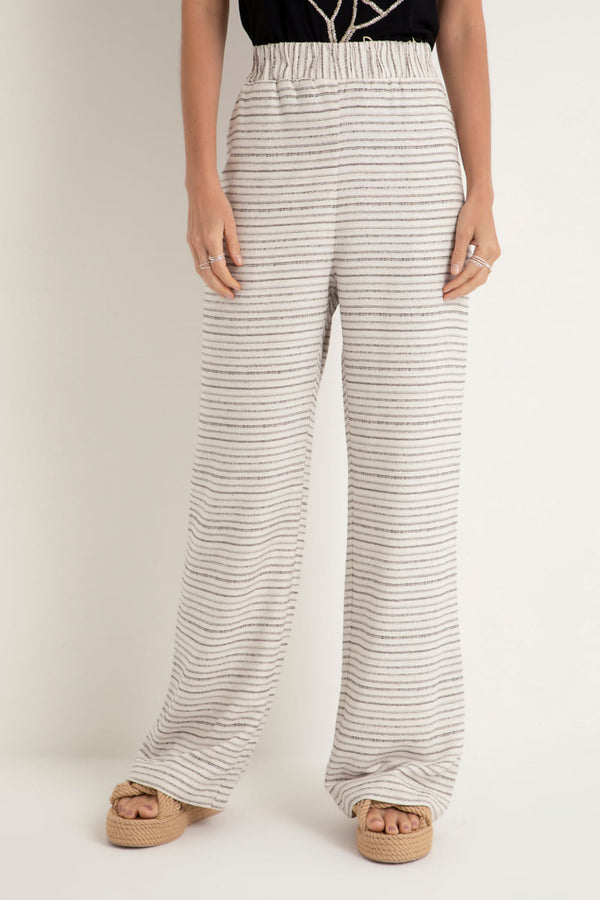 Calça Pantalona Nature Listras Off White
