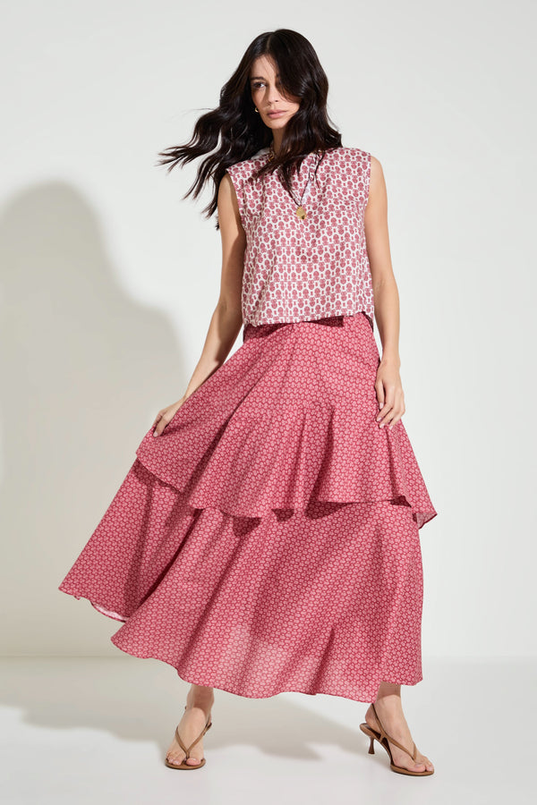 Saia Babados Algodão Paisley