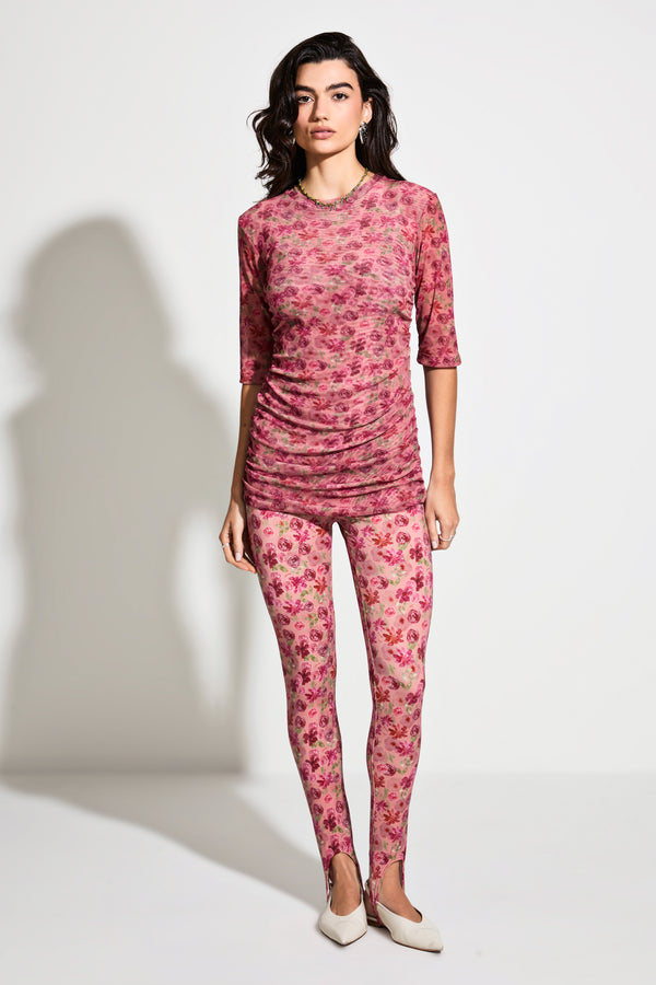 Camiseta Drapeada Tule Floral Vintage