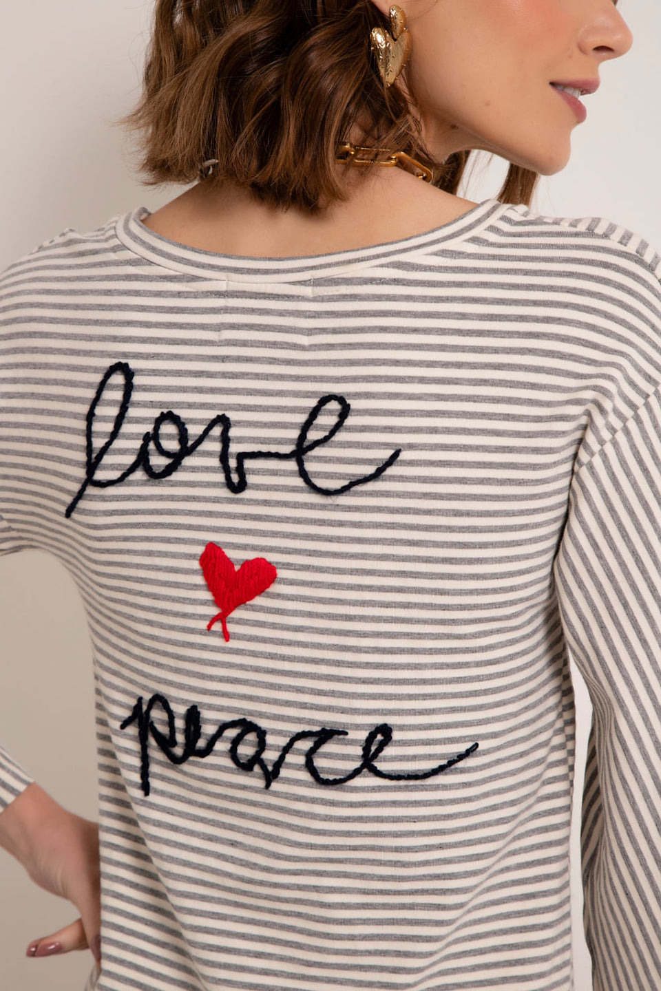 Blusa Love Peace Branco Cinza