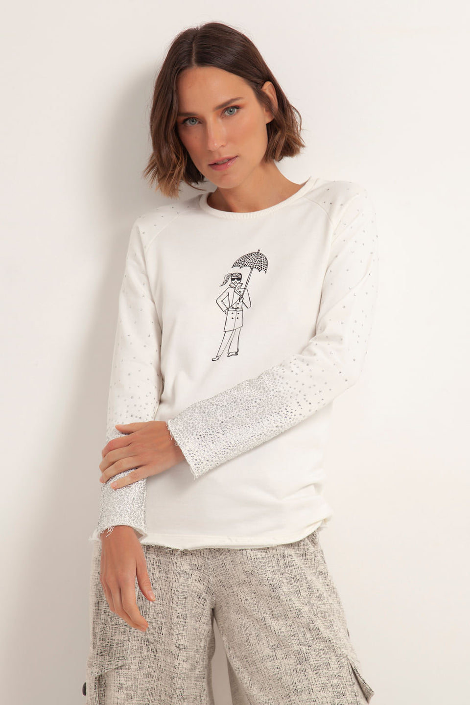 Blusa Moletom Menina Guarda-Chuva Off White