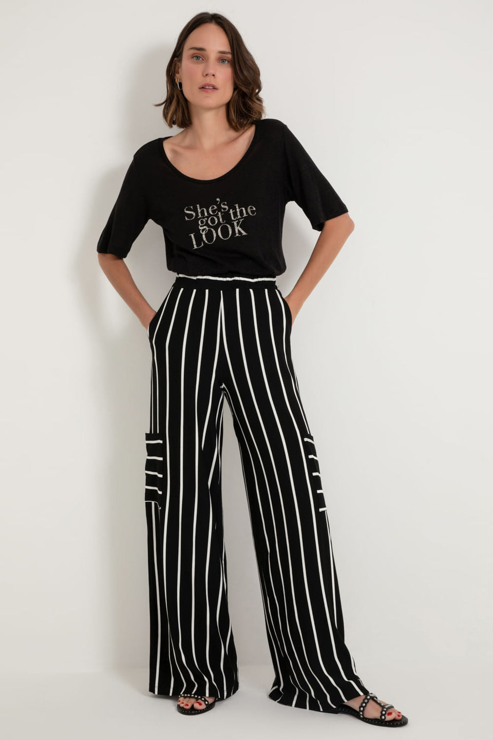 Calça Pantalona Listra Preta