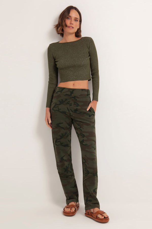 Cropped Manga Longa Lurex Verde