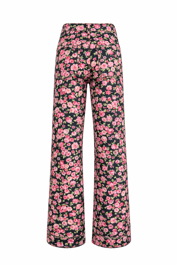 Calça Flare Sarja Floral Vintage