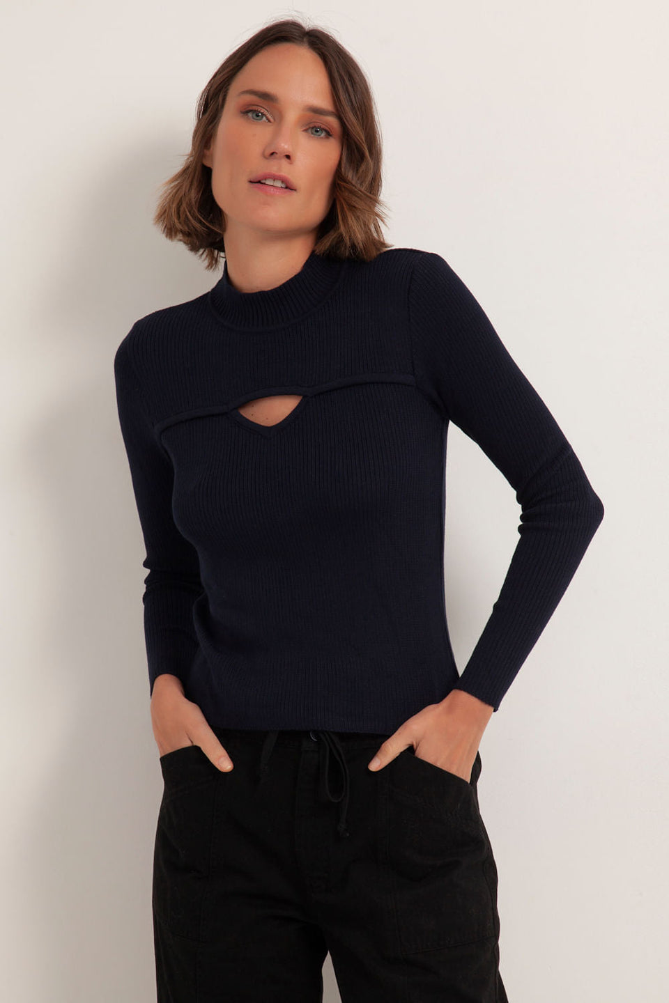 Blusa Tricot Recorte Preto