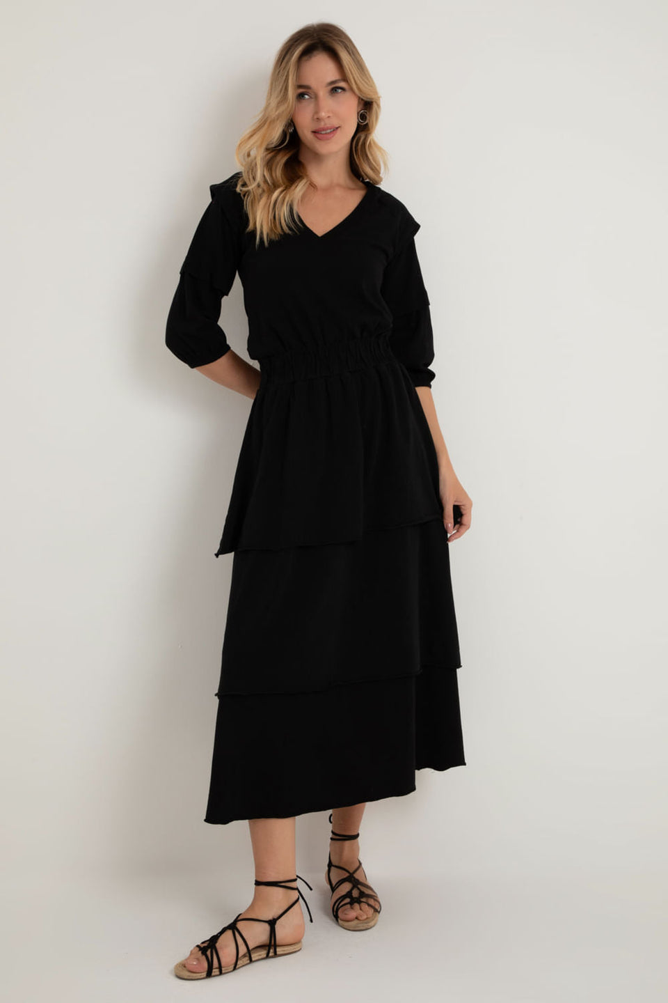 Vestido Longo Babado Preto