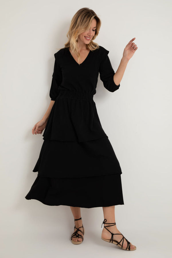 Vestido Longo Babado Preto