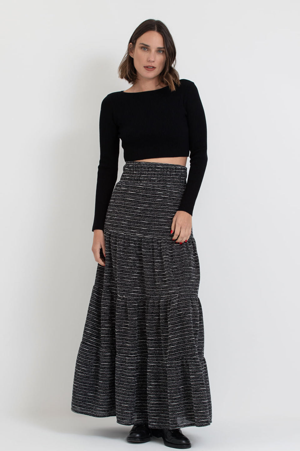 Cropped Manga Longa Tricot Preto