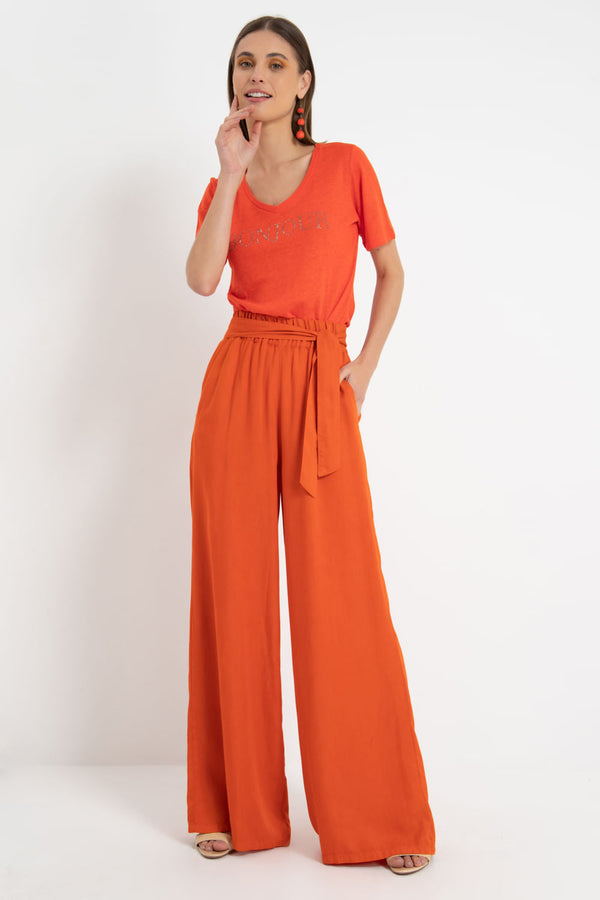 Calça Pantalona Tencel Laranja