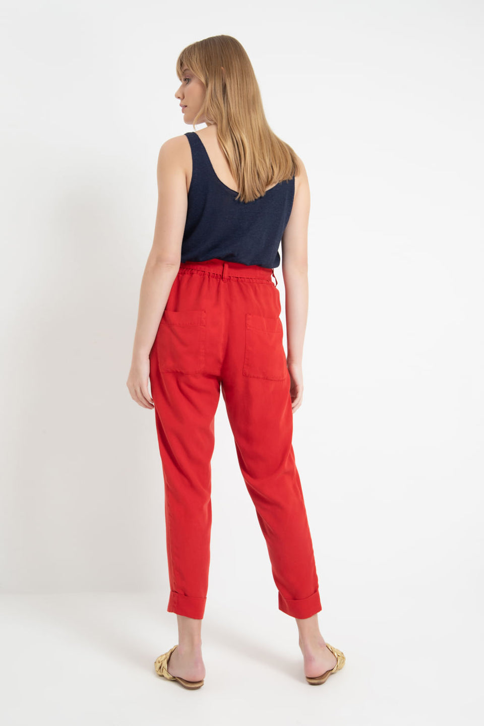 Calça Tencel Faixa Vermelho