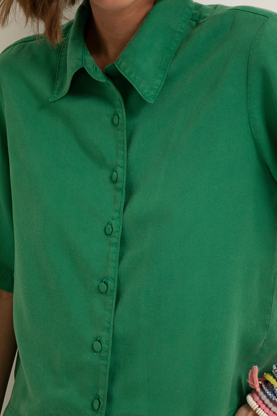Camisa Tencel Manga Curta Verde