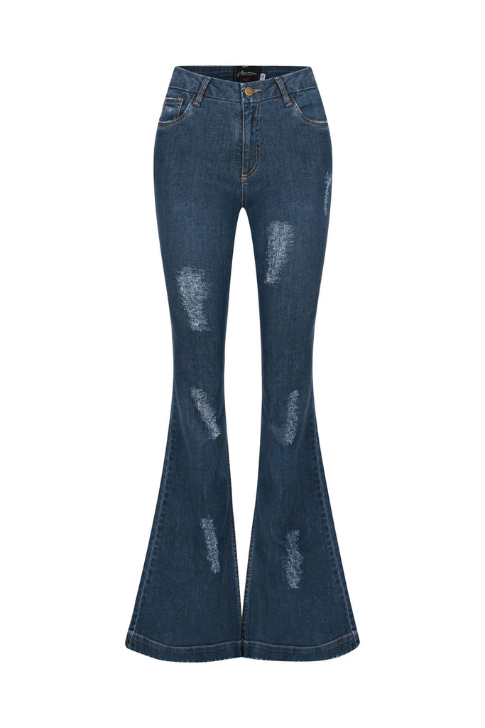 Calça flare puida Jeans azul