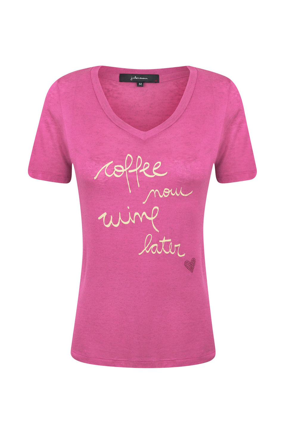 Camiseta Coffee Now Wine Later Rosa