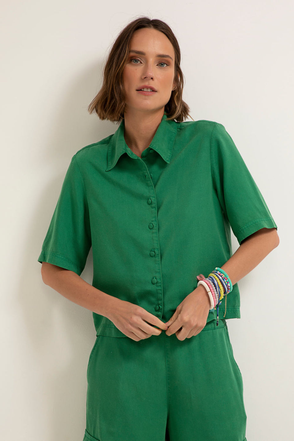 Camisa Tencel Manga Curta Verde