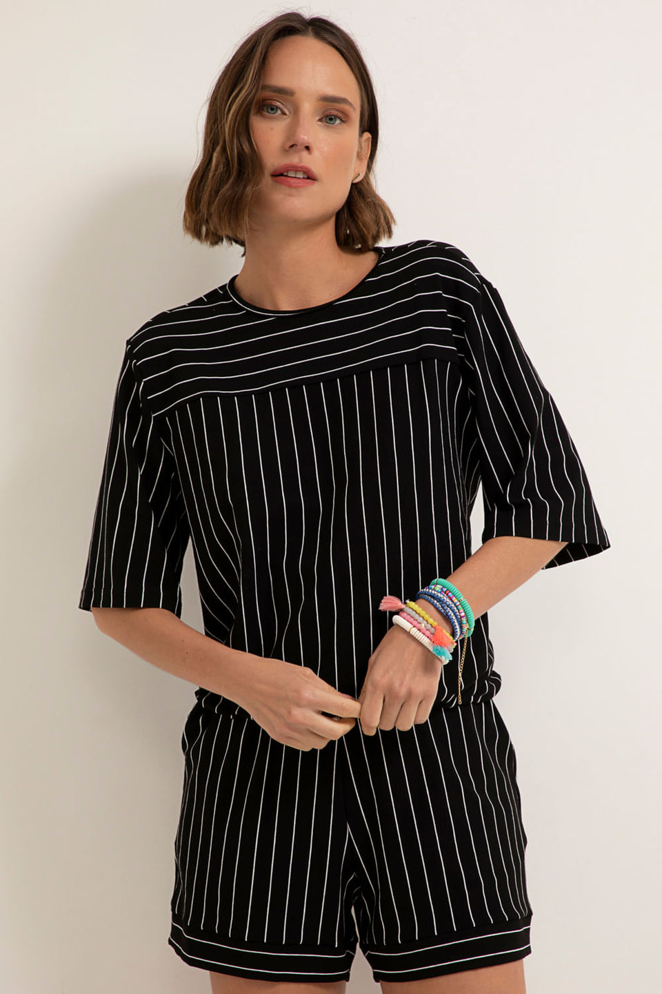 Blusa Barra Elástico Listra Preto