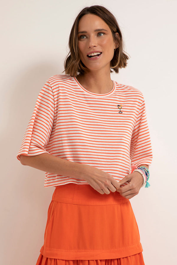 Camiseta Cropped Drinks Listra Laranja