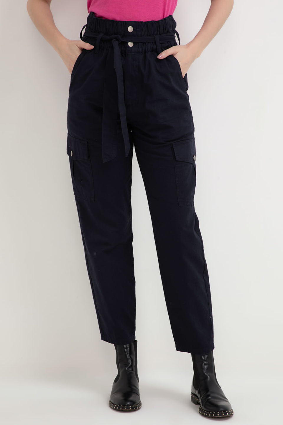 Calça Cargo Sarja Azul Marinho