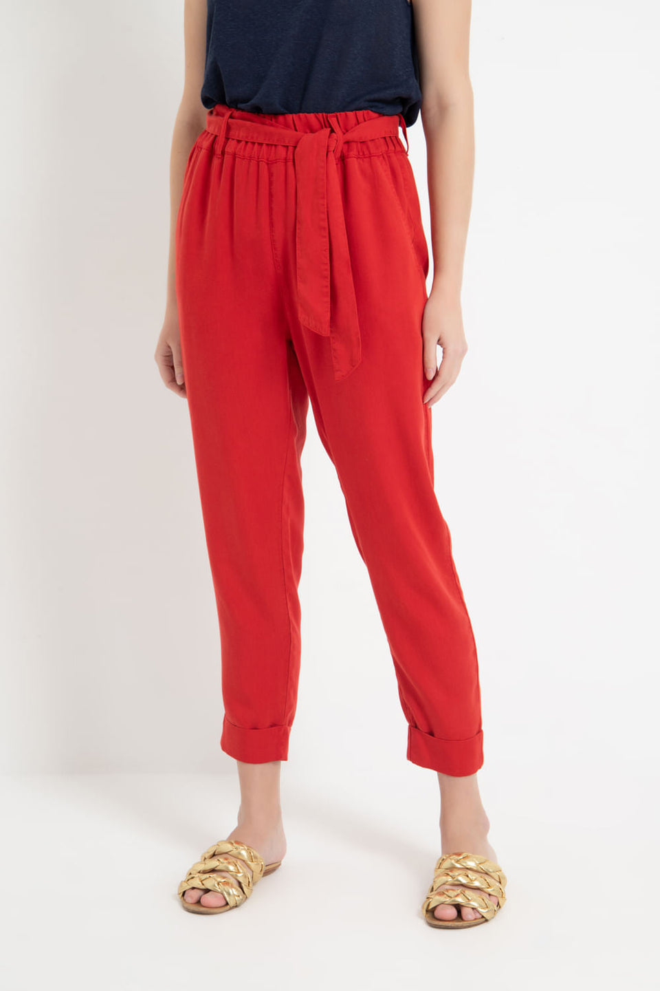 Calça Tencel Faixa Vermelho