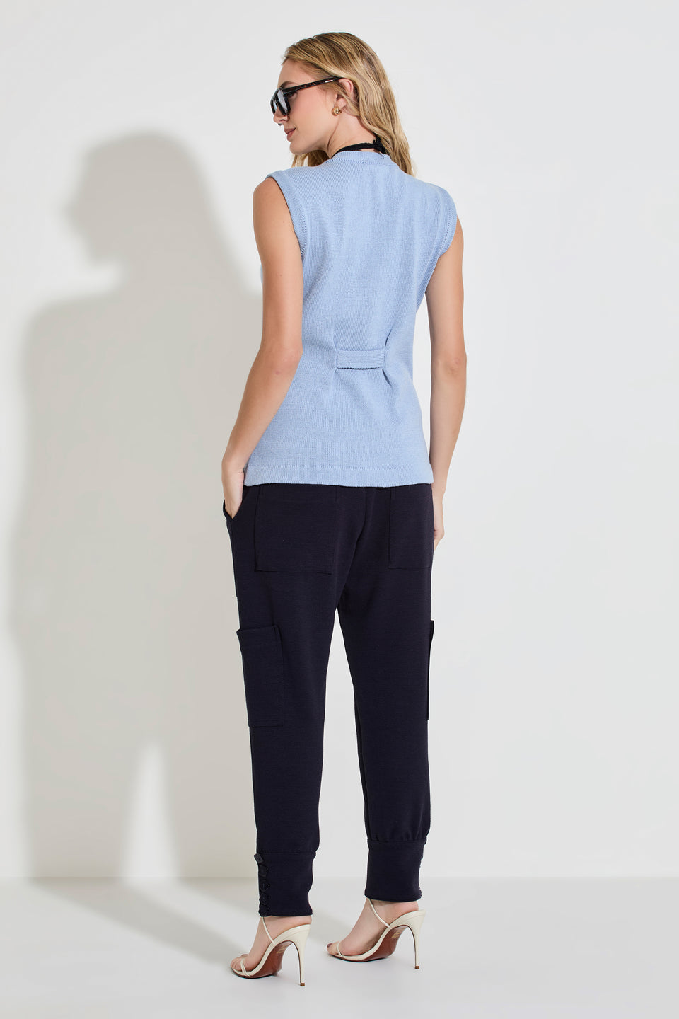 Colete Tricot Botões Azul